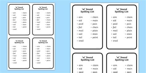 ‘ai’ Sound Words List - Phonics Spelling List - Twinkl