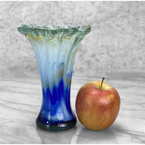 Vintage Italian Murano Blue Blown Art Glass Flared Vase | Chairish