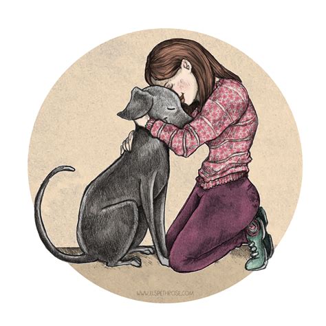 Rosy Hug by Gotyu on DeviantArt | Girl and dog, Dog illustration, Animal caricature