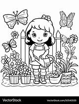 Beautiful flower garden coloring Page Royalty Free Vector sketch template