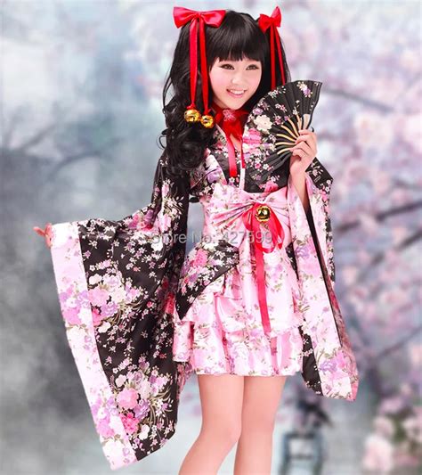 Japan Kawaii Cherry Blossom Kimono Sakura Kimono Lolita Dress Cosplay ...