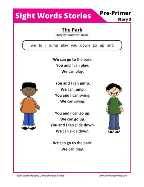 Reading Comprehension Worksheet -The Park