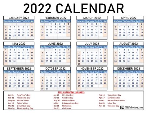 Year 2022 Calendar Templates 123calendarscom Yearly 2022 Printable - Riset