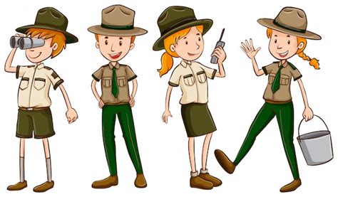 Free Vector | Park rangers in brown uniform illustration