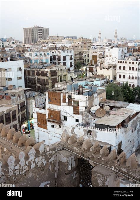 street life, architecture and impressing old houses with wooden bay windows and mashrabya in Al ...