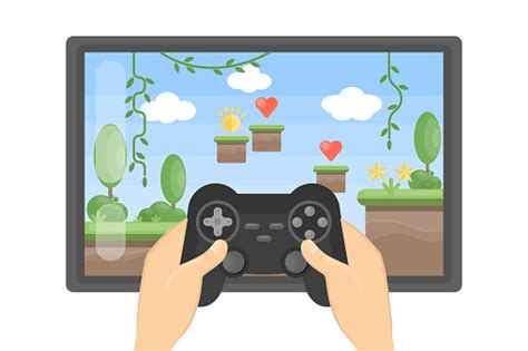 Playing Video Game On Big Screen Stock Illustration - Download Image Now - iStock