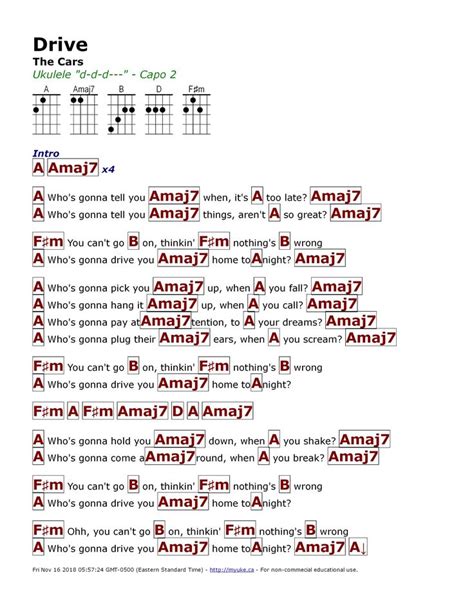 Drive (The Cars) | Guitar chords and lyrics, Ukelele chords ukulele ...