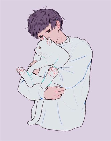 Here is a man holding a cat ouo)_ | Boy art, Drawings, Illustration