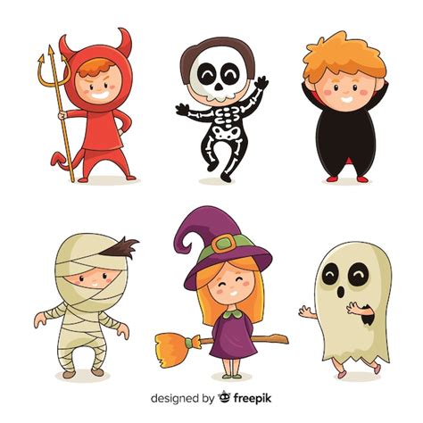 Free Vector | Hand drawn of halloween costumes kid collection