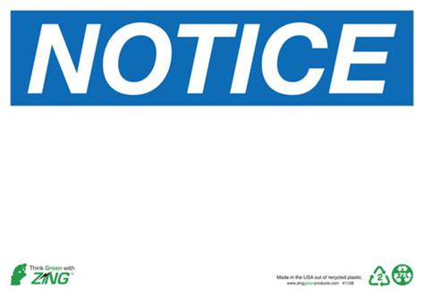 Notice, Blank - Notice Signs | Zing Green Products