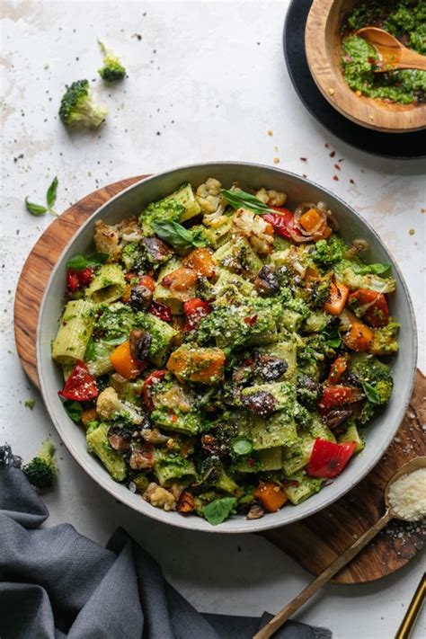 Broccoli Pesto Pasta with Roasted Vegetables - Spices in My DNA