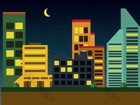 night scene silhouette building group element | PNG Images AI Free ...