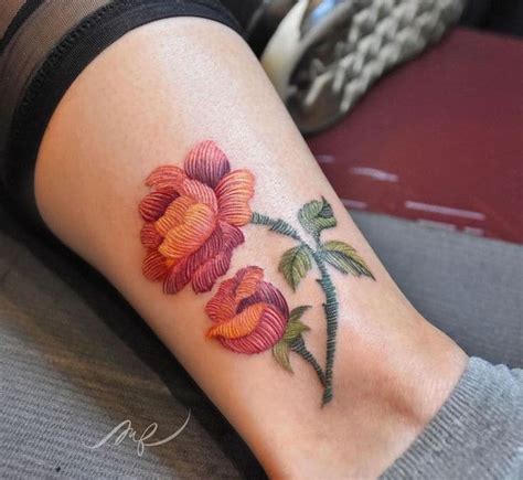 Mexican Tattooist "Stitches" Colorful Floral Tattoos Inspired by Her Culture | Embroidery tattoo ...