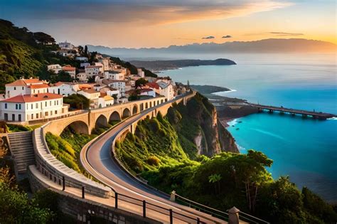 Premium Photo | A road with a view of a city and a bridge