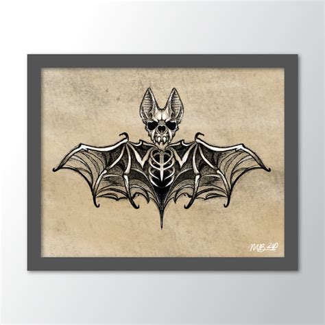 Skeleton Bat Art Print Tattoo Art Illustration Sketch - Etsy