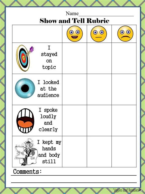 TpT Store - Apples and Bananas | Rubrics, Show and tell, Presentation rubric