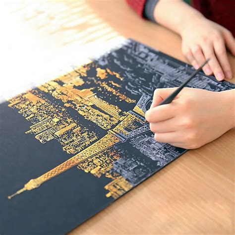 Art Scratch Kit Black Engraving Art Scratch Painting Cities Landscape Paris Painting Paper ...