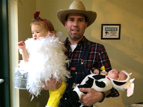 Old MacDonald and his animals costume. Diy chicken costume, cow costume, and farmer costume ...