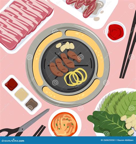 Hand Drawn Korean Bbq Illustration Vector Illustration. Stock Vector - Illustration of lunch ...