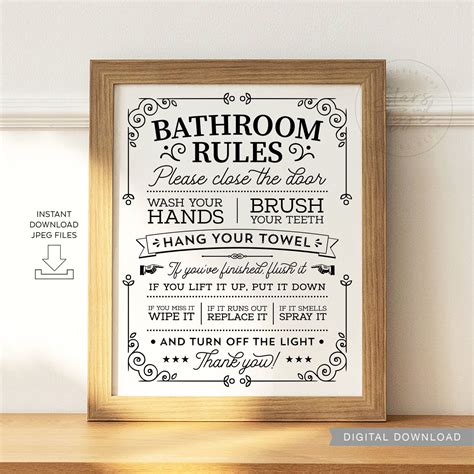 Bathroom Rules, PRINTABLE Wall Art, Fun Toilet Sign Vintage Retro Decor ...