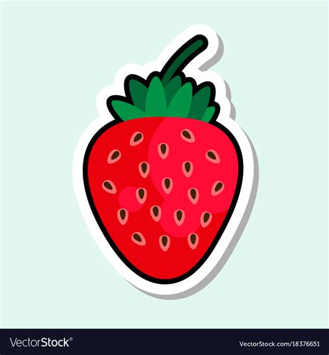 Strawberry sticker on blue background colorful Vector Image