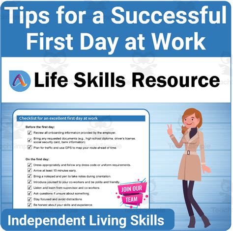 Vocational Skills Activity: 25 Tips for a Successful First Day by Teach Simple