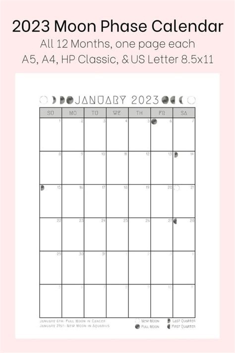 Printable Blank Moon Phase Calendar 2023 - Free Printable