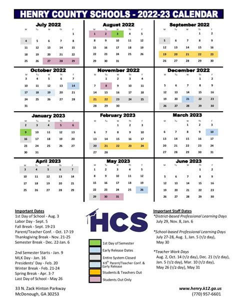 Henry County School Calendar 2022-2023 in PDF