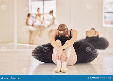 Ballet, Depression and Sad Ballerina Girl after Theatre Practice, Dance Rehearsal or Performance ...