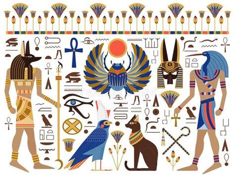 Flat Ancient Egyptian Symbols and Gods Set. Egypt mythology set with ...