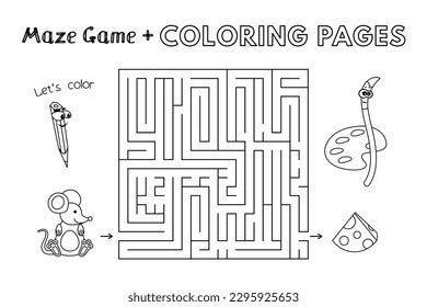 Cartoon Mouse Maze Game Vector Coloring Stock Vector (Royalty Free ...