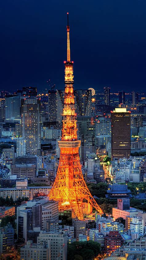 Tokyo Tower and skyline during blue hour, Minato, Tokyo, Japan ...