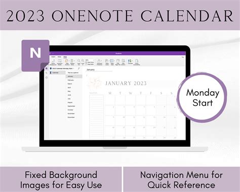 2023 Onenote Calendar Monday Start Onenote Monthly Calendar - Etsy ...