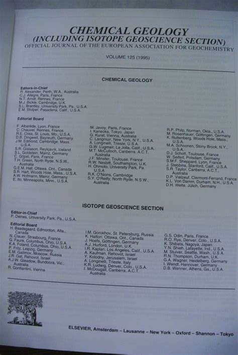 CHEMICAL GEOLOGY (including Isotope Geoscience Section). Vol. 125 and ...