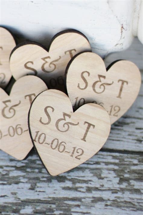 50 Personalized Wood Heart Magnets Wedding Favors by braggingbags