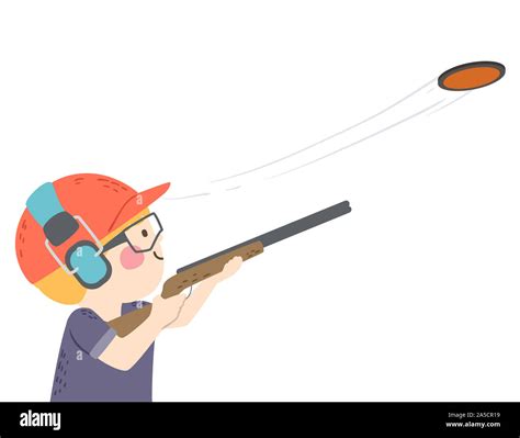 Illustration of a Kid Boy Wearing Goggles, Earphone and Shotgun at Clay Pigeon Shooting Session ...