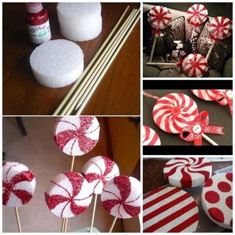 several different pictures of candy canes and lollipops in red and white