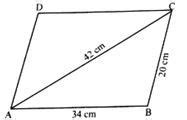 Find the area of a parallelogram ABCD in which AB = 28 cm, BC = 26 cm and diagonal AC = 30 cm.