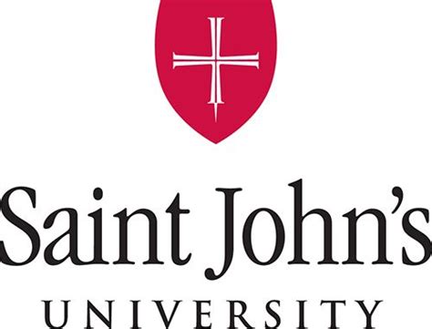 the saint john's university logo is shown in red and black with a cross ...