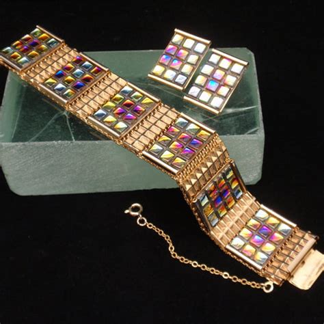 "Stained Glass" Bracelet & Earrings Set Vintage Colorful – World of ...