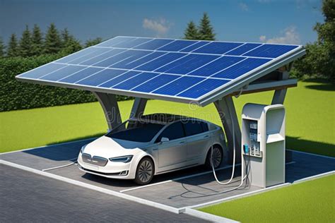 Electric Car with Solar Panels Charging Station Design and Futuristic ...