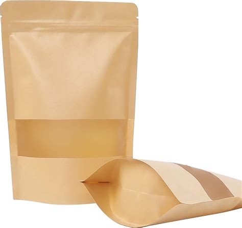 Moretoes 120pcs Kraft Bags with Window, Brown Resealable Bags, 5.9×8.6 Inches Stand Up Pouches ...