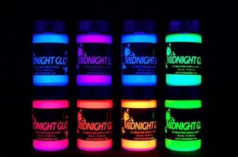 Midnight Glo UV Paint Acrylic Black Light Reactive Bright Neon Colors Set of 8 Bottles Great For ...