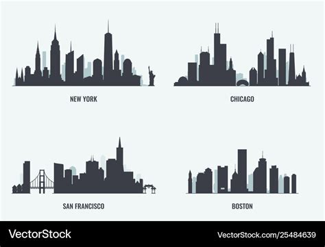 Usa cities skylines set Royalty Free Vector Image