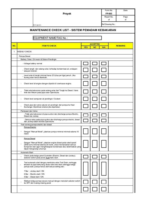 Fire Suppression System Maintenance Checklist