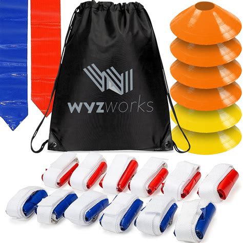 12 Player 3 Flag Football Kit Set - 12 Belts with 36 Flags + Bonus 6 Cones + Travel Bag ...