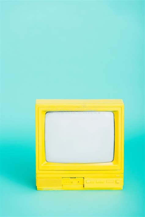 Bright Yellow Retro Tv on Turquoise Stock Photo - Image of turquoise, kinescope: 209437268