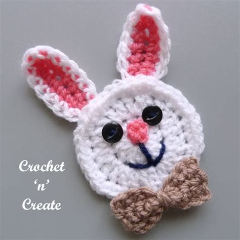 Free Crochet Rabbit Face Applique Pattern | Crochet rabbit, Easter bunny crochet pattern ...