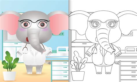 coloring book for kids with a cute elephant doctor character ...