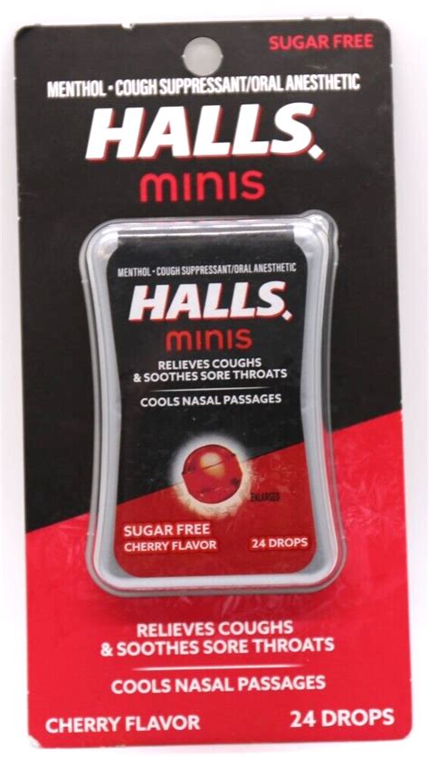 Halls Minis Cherry Flavor 24 Sugar Free Cough Drops Exp 8/24 ...